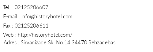 Hotel History telefon numaralar, faks, e-mail, posta adresi ve iletiim bilgileri